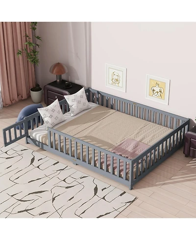 Streamdale Furniture Queen Floor Bed with Fence & Guardrails