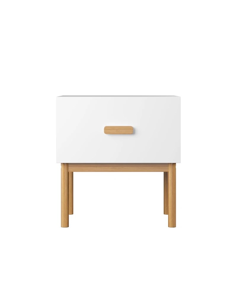 Streamdale Furniture Modern White Nightstand with Drawer & Wood Legs