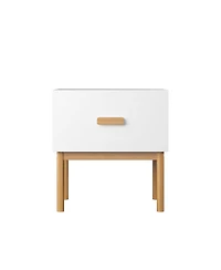 Streamdale Furniture Modern White Nightstand with Drawer & Wood Legs