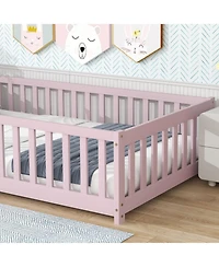 Streamdale Furniture Twin Floor Bed with Fence & Door