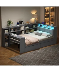 Streamdale Furniture Wood Full Platform Bed w/Storage, Drawers, Charging, Led, Desk, Upholstered Headboard
