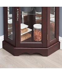 Streamdale Lighted Oak Curio Cabinet with Tempered Glass Doors & Shelves - Dark Cherry