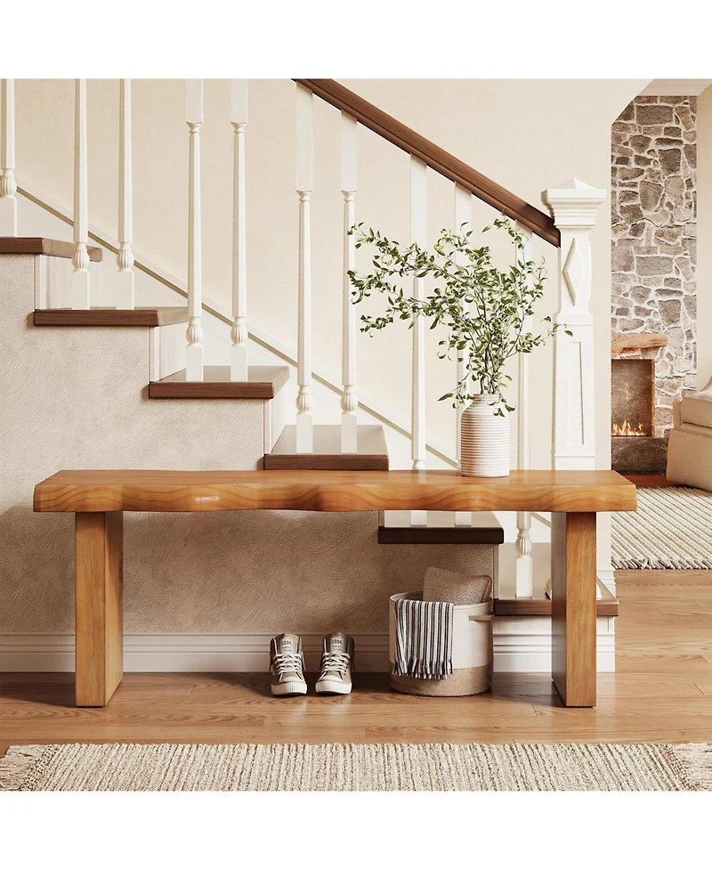 Tribesigns 47" Solid Wood Bench, Farmhouse Entryway Bench for Bedroom, Dining Bench for Kitchen, Entryway, Mudroom, Easy Assembly, Brown