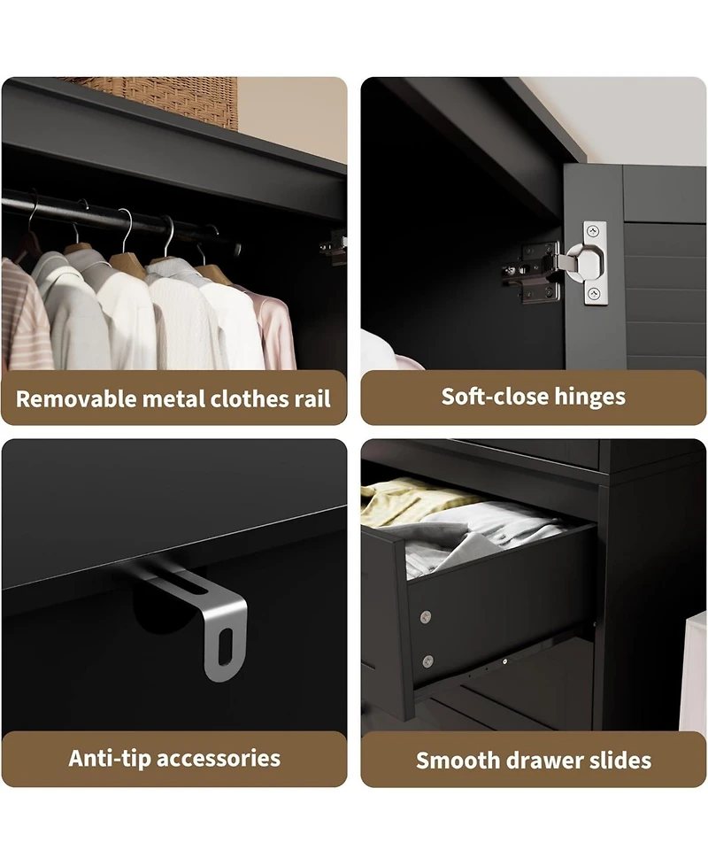 gaomon Garvee Armoire Wardrobe Closet with Drawers, 69.5" Wooden Cabinet Hanging Rod, 2 Doors Clothing Storage for Bedroom