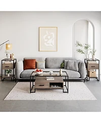 gaomon Modern Nightstand with Glass Panel, Small Side Table with Open Shelves and Glass Top 3-Tier Storage, for Bedroom & Living Room