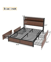 Streamdale Furniture Large Wooden Platform Bed Frame with Storage & Socket