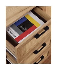 Streamdale Furniture Mid-Century Storage Cabinet- Rattan Doors, 3 Drawers, Adjustable Shelves