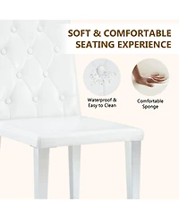 Streamdale Furniture 4-pack White Pu dining chairs, ergonomic buckle backrest, 35"H, silver legs.