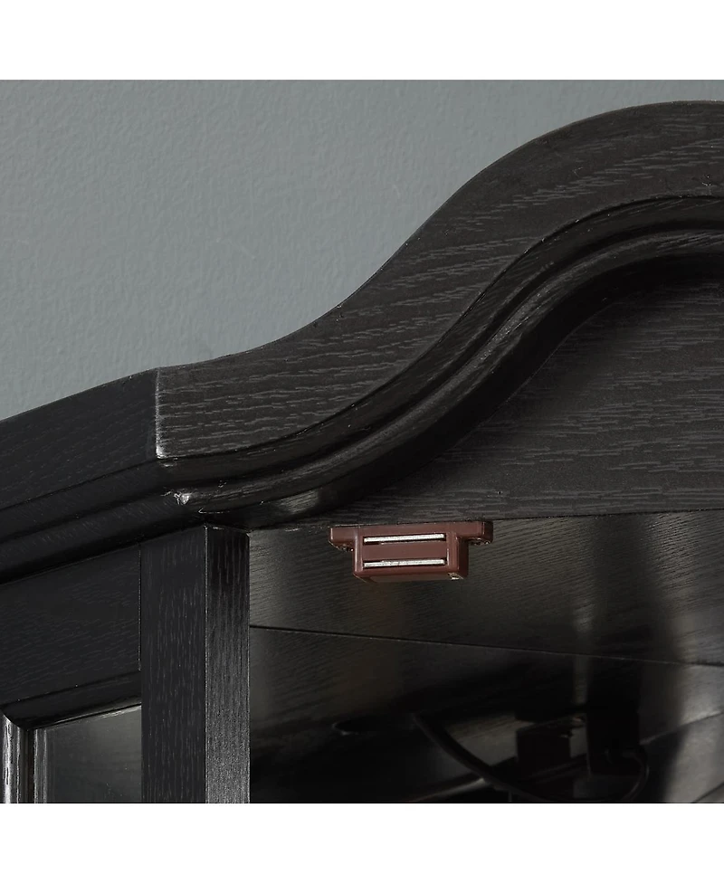 Streamdale Furniture Lighted Oak Curio Cabinet with Tempered Glass Doors & Shelves - Black