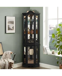 Streamdale Furniture Lighted Oak Curio Cabinet with Tempered Glass Doors & Shelves - Black