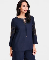 Jm Collection Women's Bead-Embellished Linen-Blend Top, Macy's Exclusive