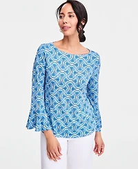 Jm Collection Women's Printed Boat-Neck Bell-Sleeve Top, Macy's Exclusive