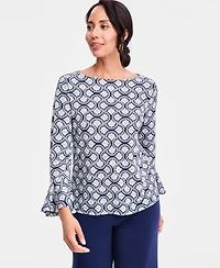Jm Collection Women's Printed Boat-Neck Bell-Sleeve Top, Macy's Exclusive