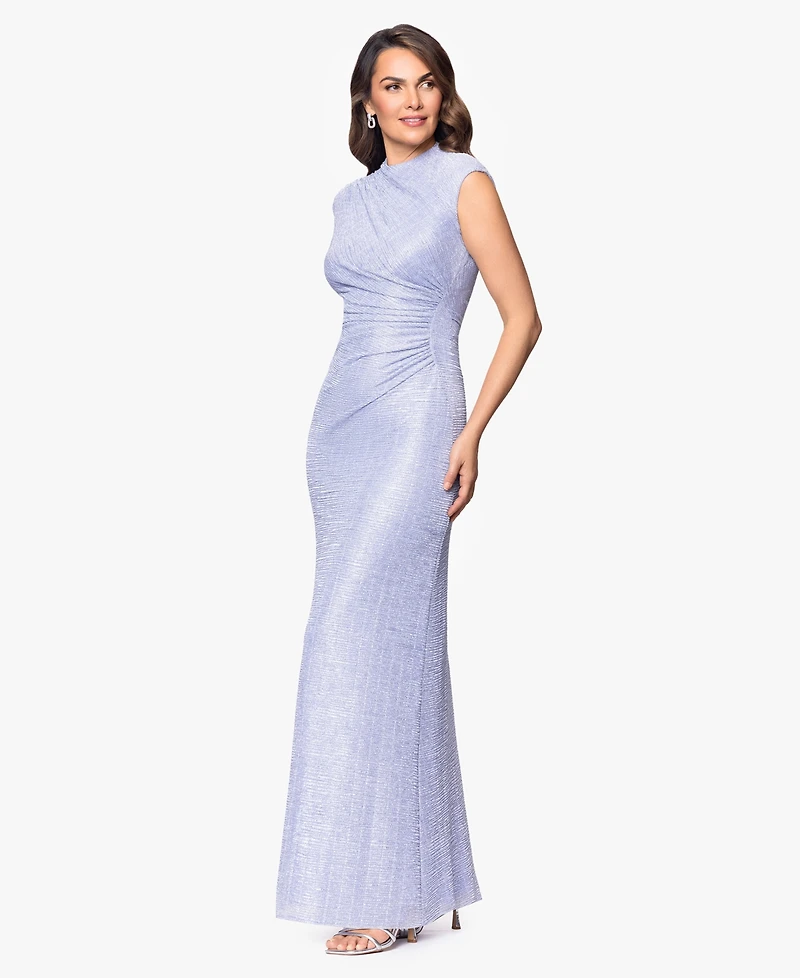 Betsy & Adam Petite Ruched Metallic Crinkle Gown