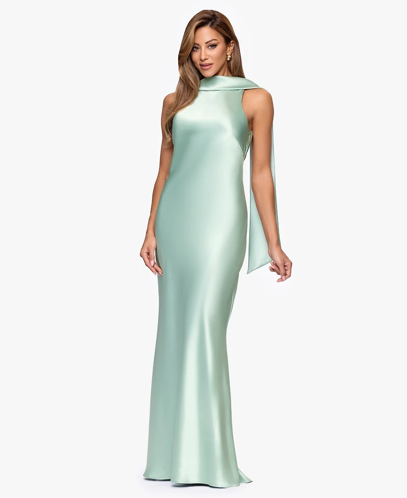 Xscape Women's Long Satin Halter Neck Ball Gown