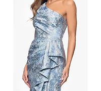 Xscape Women's Metallic Jacquard One-Shoulder Gown