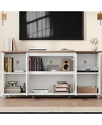gaomon Modern Tv Stand for 70" Tv, Black Entertainment Center with Shelves and Glass Doors