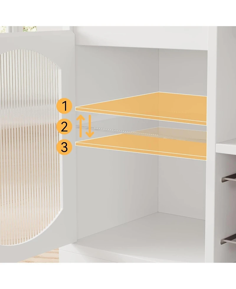 gaomon Modern Coffee Cabinet with Led Lights, Coffee Bar Table with 2 Glass Doors, White Bar Cabinet with with Wine Racks for Kitchen, Dining Room