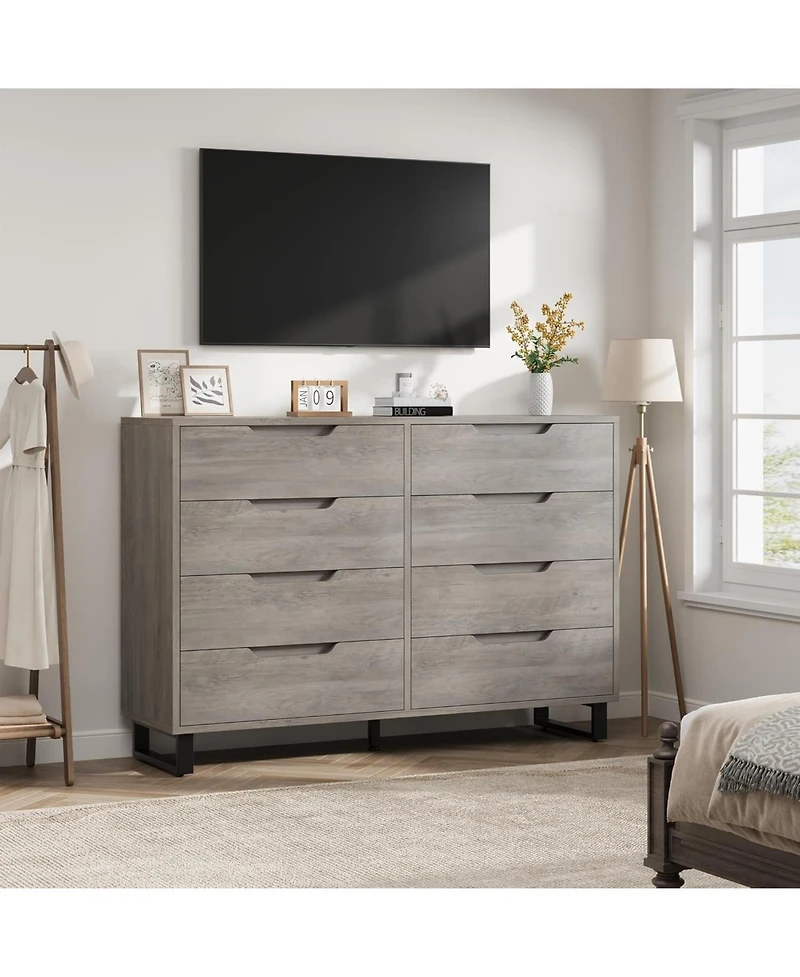 Gaomon Farmhouse Tv Stand with 8 Drawers Storage, Entertainment Center Sturdy Metal Legs