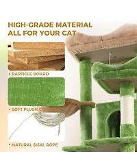 Zeus & Ruta 68in Green Multi Level Cat Tree Hammocks Hanging Basket Cat Cave Removable Cushion Scratching Posts