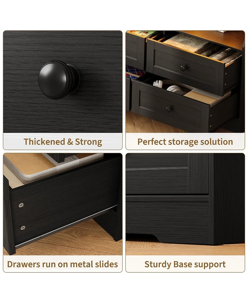 gaomon 6 Drawer Dresser for Bedroom with Power Outlets & Led Light