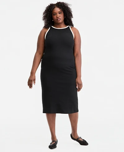 On 34th Trendy Plus Contrast-Trim High-Neck Sleeveless Midi Dress, Macy's Exclusive