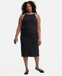 On 34th Trendy Plus Contrast-Trim High-Neck Sleeveless Midi Dress, Macy's Exclusive