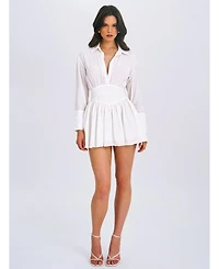 Miss Circle Women's Jamila White Shirt Mini Dress with Embroidered Waist Detail