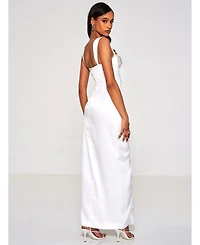 Miss Circle Women's Freddie White Lace Satin Maxi Corset Dress