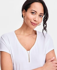 Jm Collection Women's Short-Sleeve Lurex-Knit Top, Macy's Exclusive