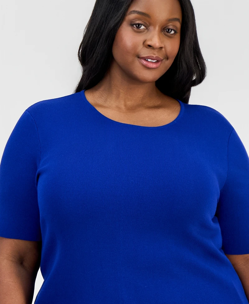 Tahari Asl Plus Elbow-Sleeve Sweater T-Shirt