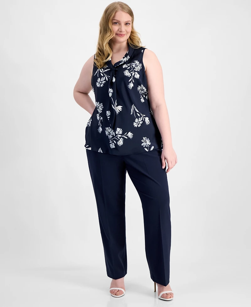 Tahari Asl Plus Sailor Tie-Neck Sleeveless Blouse