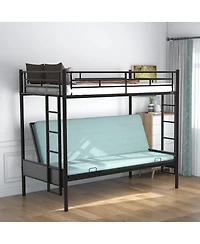Streamdale Furniture Twin over Full Metal Bunk Bed, Multi-Function, Black