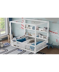 Streamdale Furniture Full Size Canopy Bed with Guardrails & Shelves