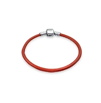 Bling Jewelry Red Pink Genuine Leather Bracelet Fits European Beads Charm Sterling Silver