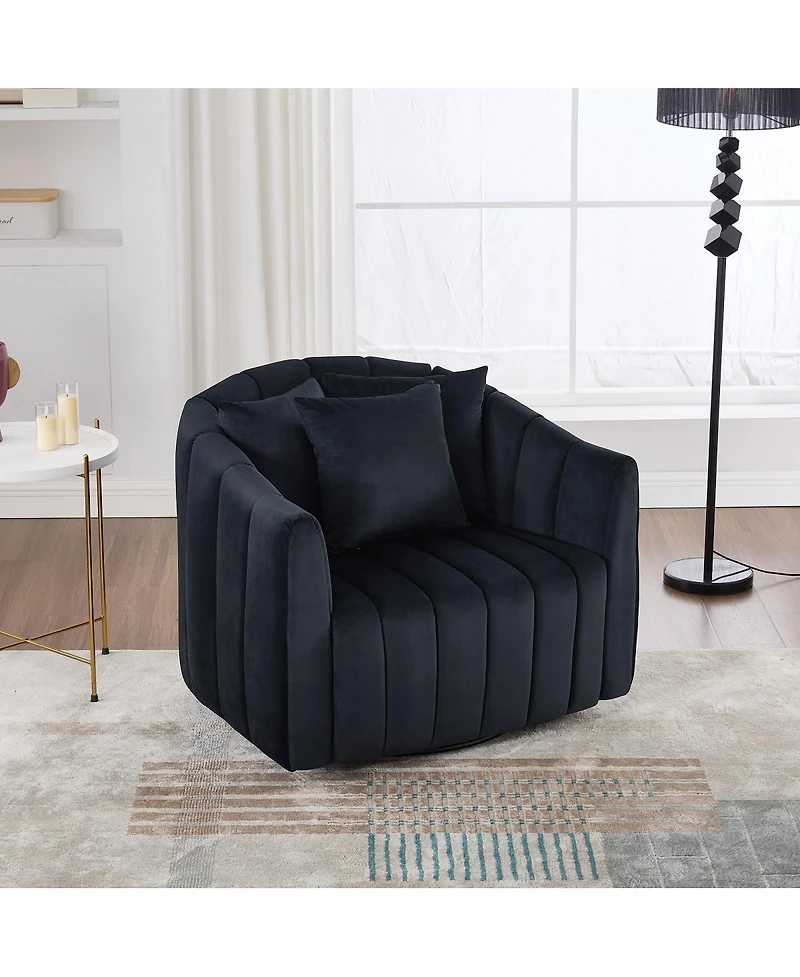 Streamdale Furniture Upholstered 360° Swivel Accent Barrel Chair and Half Cozy Sofa with 3 Pillows, Black