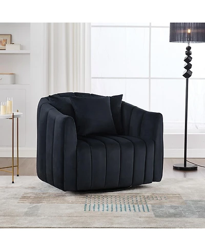 Streamdale Furniture Upholstered 360° Swivel Accent Barrel Chair and Half Cozy Sofa with 3 Pillows, Black