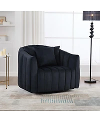 Streamdale Furniture Upholstered 360° Swivel Accent Barrel Chair and Half Cozy Sofa with 3 Pillows, Black