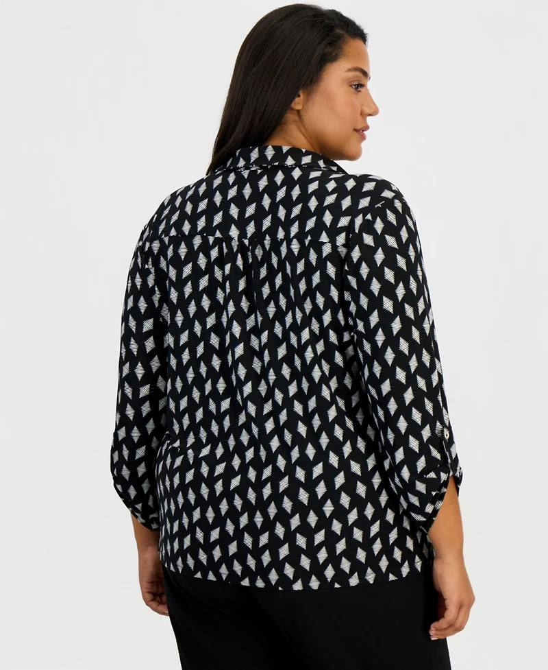 Anne Klein Essentials Plus Scrunched-Sleeve Knit Top