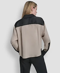 Dkny Women's Woven Color-Blocked Long-Sleeve Blouse