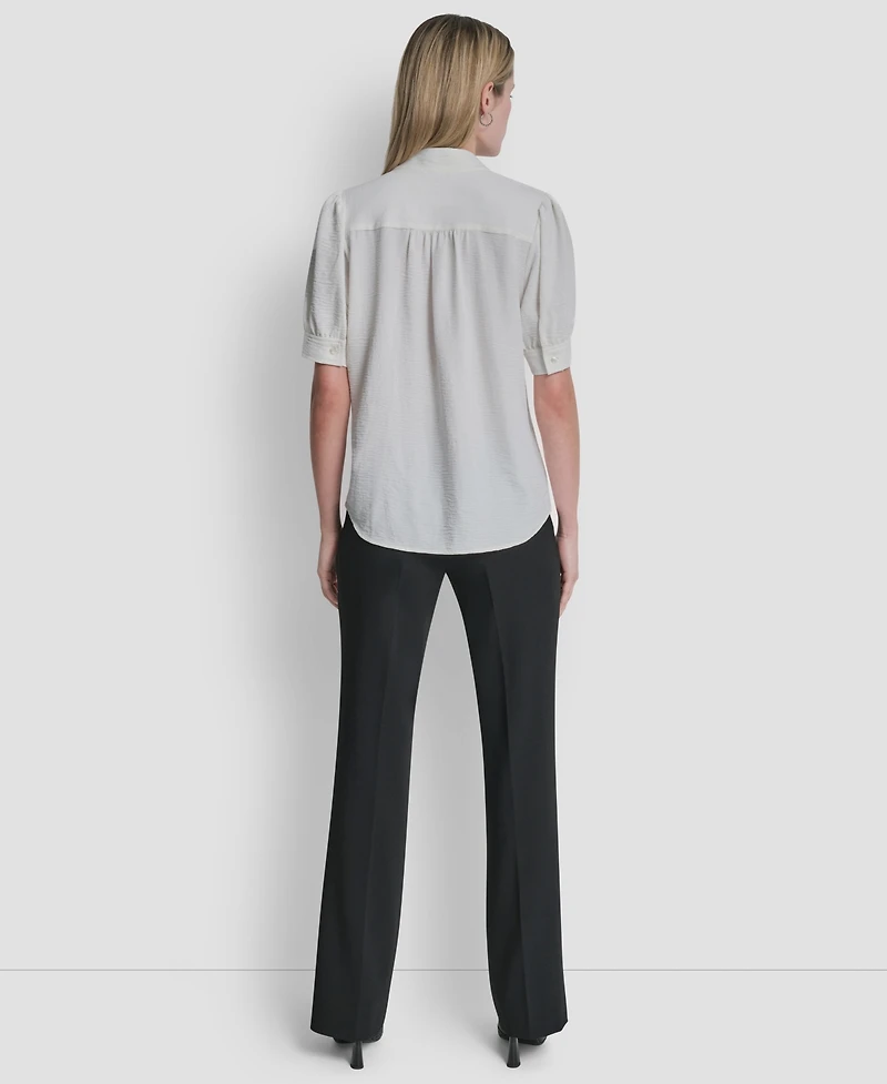 Dkny Women's Bell-sleeve Mandarin Collar Textured Blouse