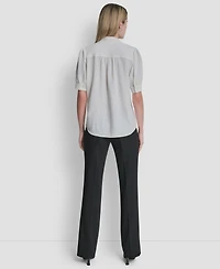 Dkny Women's Bell-sleeve Mandarin Collar Textured Blouse