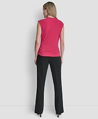 Dkny Women's Asymmetric Neck Cap-Sleeve Knit Top