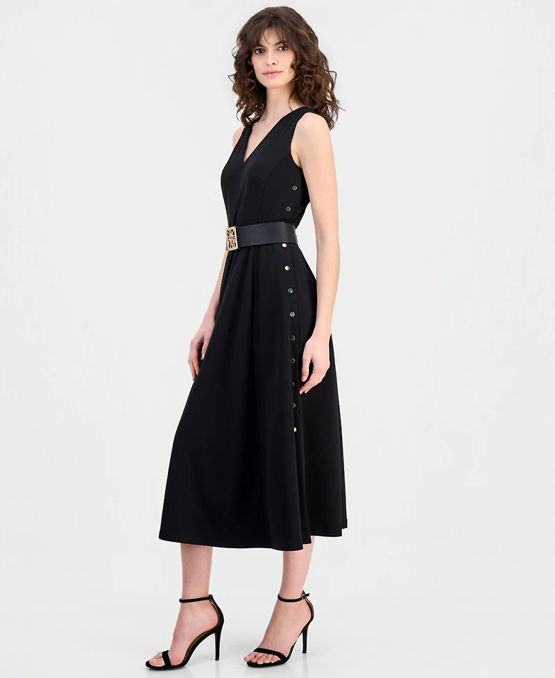 Anne Klein Women's Side-Button Belted Midi Dress