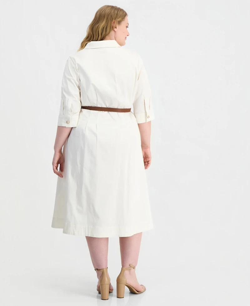 Anne Klein Plus 3/4-Sleeve Belted Shirt Dress