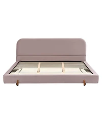Streamdale Unique Design, Velvet and Solid Wood Legs Upholstered Bed Frame, King
