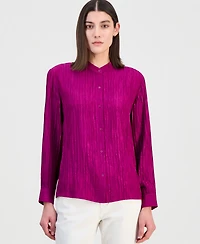 Eileen Fisher Women's Silk Mandarin Collar Button Blouse