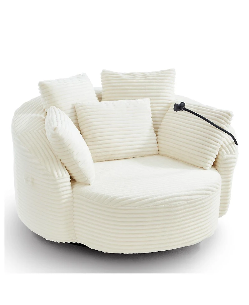 Streamdale Furniture360° Swivel Corduroy Accent Barrel Chair with 5 Pillows & Phone Holder, Black