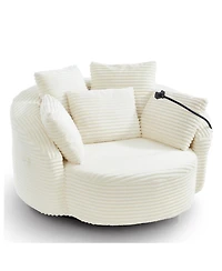 Streamdale Furniture360° Swivel Corduroy Accent Barrel Chair with 5 Pillows & Phone Holder, Black