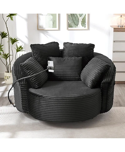 Streamdale Furniture360° Swivel Corduroy Accent Barrel Chair with 5 Pillows & Phone Holder, Black